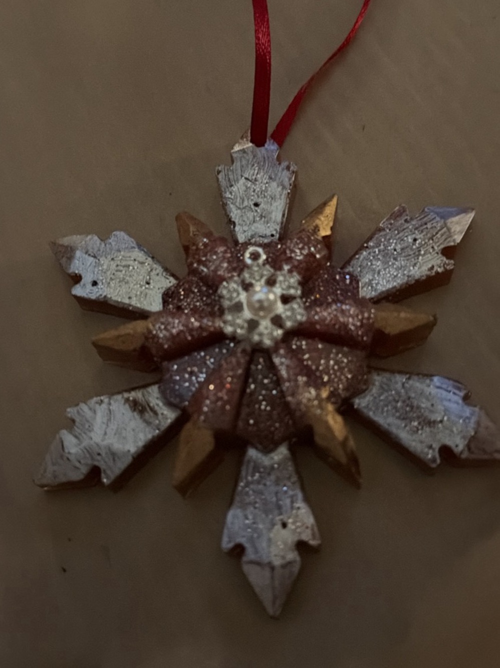 Sparkling Red and Gold Snowflake Holiday Ornament